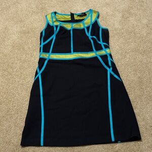 Etcetera Black Dress with Blue and Yellow Accents